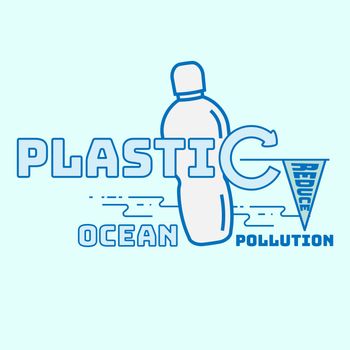 The significance of plastic bottle recycling to reduce ocean plastic pollution. Typographic symbol of single-use plastic recycling. Vector illustration outline flat design style.