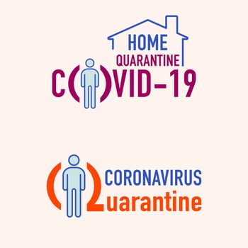 Coronavirus, Covid-19 home quarantine typographic design set. Vector illustration outline flat design style.