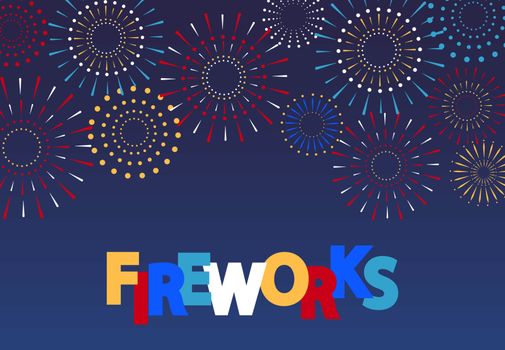 Multi-colored fireworks in honor of the holiday. Cut out of paper. Flyer, invitation. Vector illustration