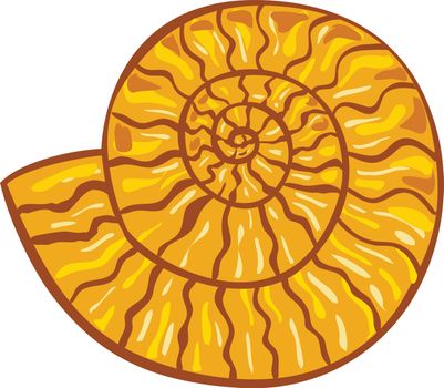 Retro style illustration of an ammonite or ammonoid, an extinct group of marine mollusc animals in the subclass Ammonoidea of the class Cephalopoda on isolated background.
