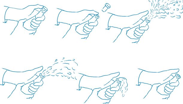 Drawing sketch style illustration showing a cycle or sequence of a hand popping a champagne wine bottle on isolated background.