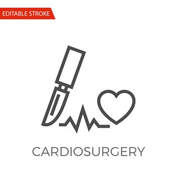 Cardio Surgery Thin Line Vector Icon. Flat Icon Isolated on the White Background. Editable Stroke EPS file. Vector illustration.