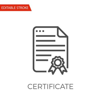Certificate Thin Line Vector Icon. Flat Icon Isolated on the White Background. Editable Stroke EPS file. Vector illustration.
