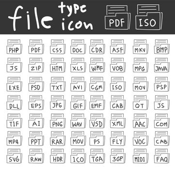 file type icon vector hand drawn set line art illustration