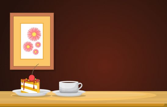 A Cup of Tea and Snack on Wooden Table in a Room Illustration