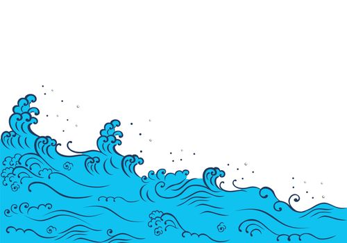 Japanese style wave and copyspace with white background. Tsunami wave.