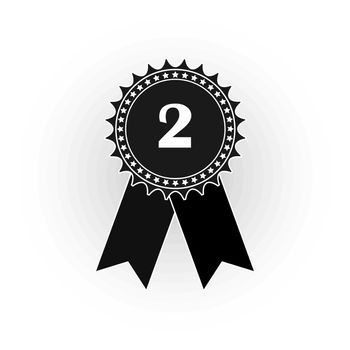Medal icon with number two, flat black and white image