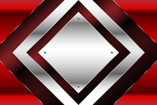 Metallic background.Red and silver arrow shape.Metal plate with screws technology concept.