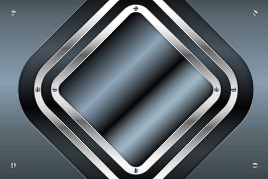 Metallic background.Blue and silver metal plate with screws technology concept.