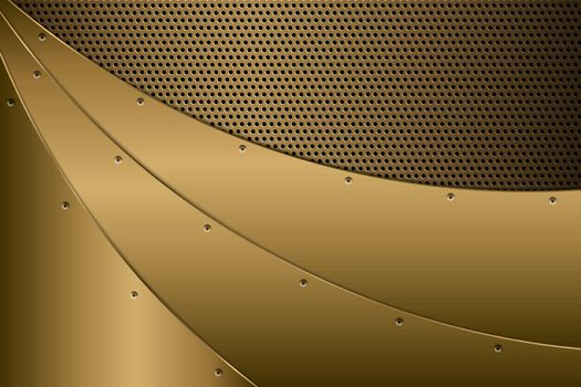 Metallic background.Luxury of gold with perforated texture.Dark space golden metal modern design.