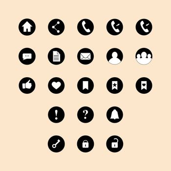 Set of black round icons for websites and applications.