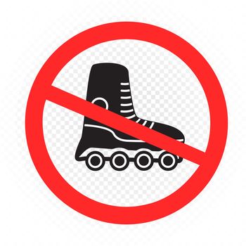 Roller skating ban sign symbol on white transparent background. No roller skates sticker. Skate prohibition label template