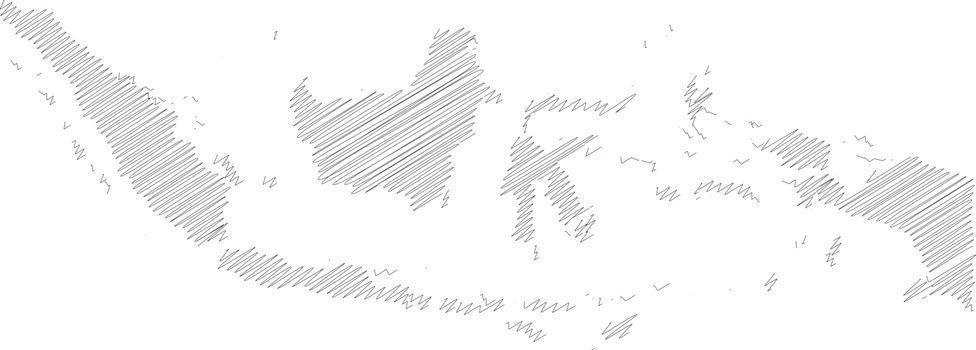 Indonesia - pencil scribble sketch silhouette map of country area with dropped shadow. Simple flat vector illustration.