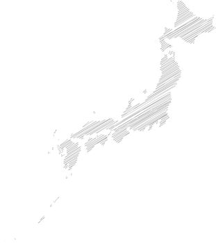 Japan - pencil scribble sketch silhouette map of country area with dropped shadow. Simple flat vector illustration.