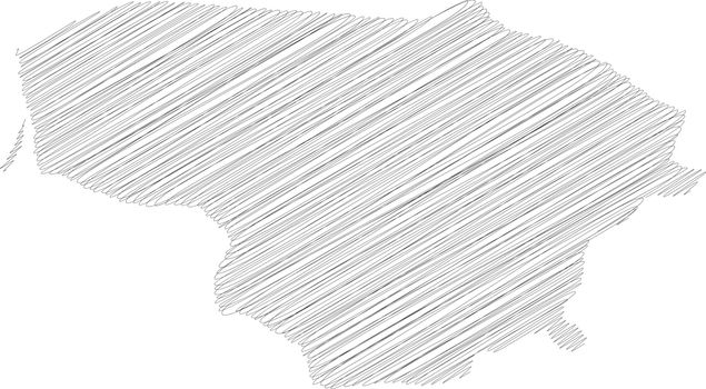 Lithuania - pencil scribble sketch silhouette map of country area with dropped shadow. Simple flat vector illustration.
