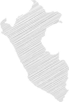 Peru - pencil scribble sketch silhouette map of country area with dropped shadow. Simple flat vector illustration.