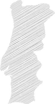 Portugal - pencil scribble sketch silhouette map of country area with dropped shadow. Simple flat vector illustration.