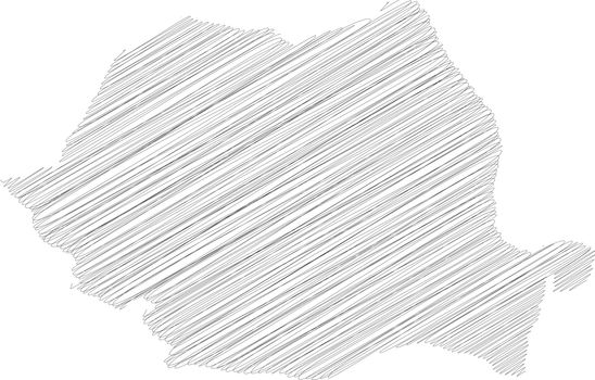 Romania - pencil scribble sketch silhouette map of country area with dropped shadow. Simple flat vector illustration.