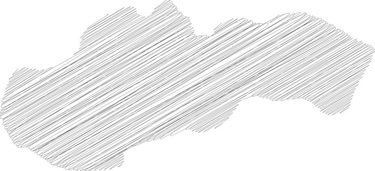 Slovakia - pencil scribble sketch silhouette map of country area with dropped shadow. Simple flat vector illustration.