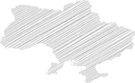Ukraine - pencil scribble sketch silhouette map of country area with dropped shadow. Simple flat vector illustration.