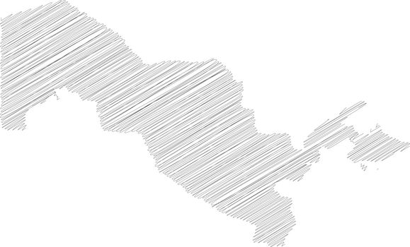 Uzbekistan - pencil scribble sketch silhouette map of country area with dropped shadow. Simple flat vector illustration.