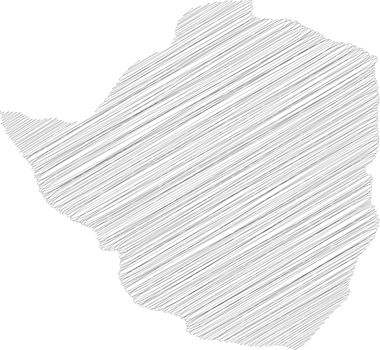 Zimbabwe - pencil scribble sketch silhouette map of country area with dropped shadow. Simple flat vector illustration.