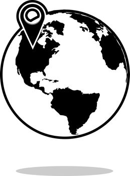 pin on global world map icon. Flat design Vector Illustration