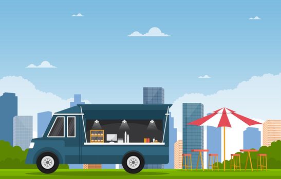 Food Truck Van Car Vehicle Street Shop City Illustration