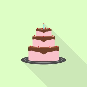Pastry cake flat color icon, long shadow