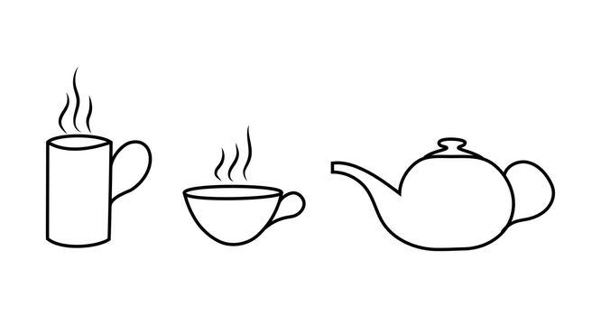Contour image of a cup with a mug and a teapot
