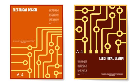set of covers in a-4 format with a flat abstract pattern of printed circuit Board elements. Applicable for books, booklets, plans, reports, presentations, and any printed products with texture and embossing

