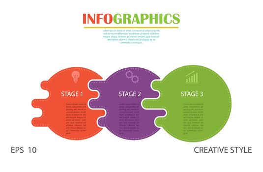 Infographics. Stock vector template of three stages. For web page design, charts, graphs, business plan and Finance, reporting and visual aid. Flat design.
