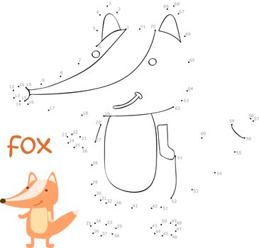 Coloring book and dot to dot game for children. Numbers game. Fox vector illustration