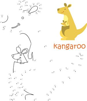 Coloring book and dot to dot game for children. Numbers game. kangaroo vector illustration