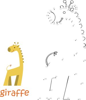 Coloring book and dot to dot game for children. Numbers game. giraffe vector illustration
