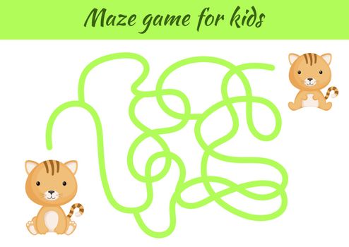 Funny maze or labyrinth game for kids. Help mother find path to baby. Education developing worksheet. Activity page. Cartoon cat characters. Riddle for preschool. Color vector stock illustration.