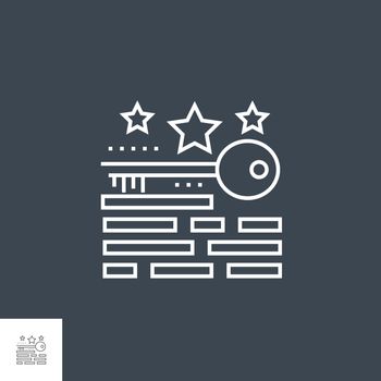 Keywords Ranking Related Vector Thin Line Icon. Isolated on Black Background. Editable Stroke. Vector Illustration.