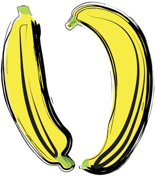 Bananas drawing in doodle style, vector drawing image