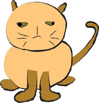 Funny fat cat on white background, vector drawing image