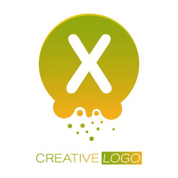 Creative logo. The letter X on a round dot with splashes. Vector illustration for logo, sticker, brand, sticker isolated on white background.