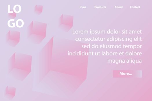 Simple 3d shapes background for web page, pink gradients vector image