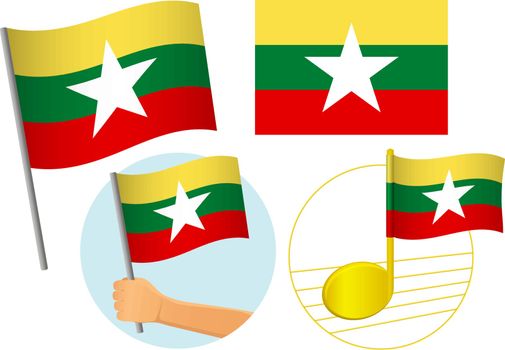 Burma flag icon set. National flag of Burma vector illustration