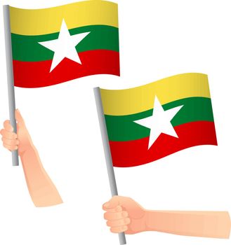 Burma flag in hand. Patriotic background. National flag of Burma vector illustration