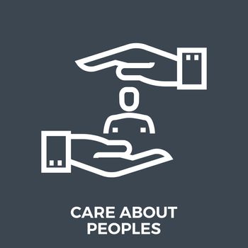 Care About Peoples Thin Line Vector Icon Isolated on the Black Background.