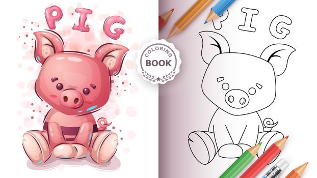 Cute pig - coloring book for kid and children. Vector eps 10