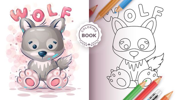Cute wolf - coloring book for kid and children. Vector eps 10