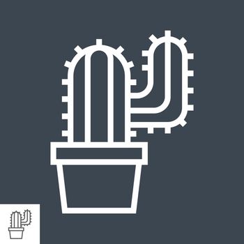 Cactus Thin Line Vector Icon Isolated on the Black Background.