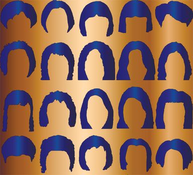 Hairstyle silhouettes. Great set for styling black hair for women. Sapphire gradient background.