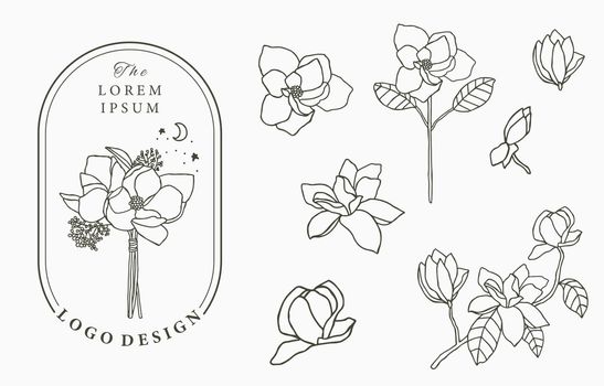 Beauty occult logo collection with geometric,magnolia,moon,star,flower.Vector illustration for icon,logo,sticker,printable and tattoo