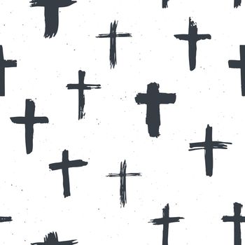 Cross symbols seamless pattern grunge hand drawn Christian crosses, religious signs icons, crucifix symbol vector illustration